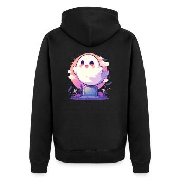 Halloween | Niedlicher Geist spuckt auf Friedhof - Unisex Premium Bio Zip Hoodie - Schwarz - Hinten - Nico (187cm)