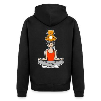 Yoga mit der Katze - Unisex Premium Bio Zip Hoodie - Schwarz - Hinten - Nico (187cm)