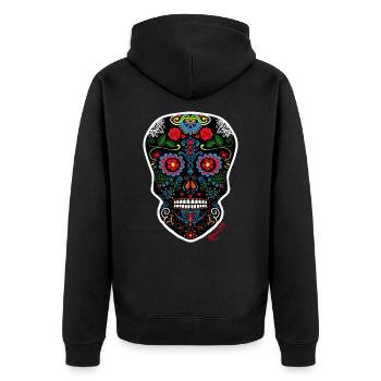 Mexikanischer Schädel - Unisex Premium Bio Zip Hoodie - Schwarz - Hinten - Nico (187cm)