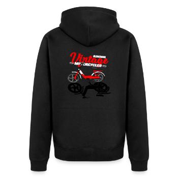 Mofa Moped Mokick Kult Vintage Retro - Unisex Premium Bio Zip Hoodie - Schwarz - Hinten - Nico (187cm)