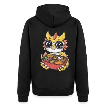 Cute Cartoon Kawaii Dragon with Large Lunch Box - Unisex Premium Organic Zip Hoodie - black - Back - Nico (187cm)