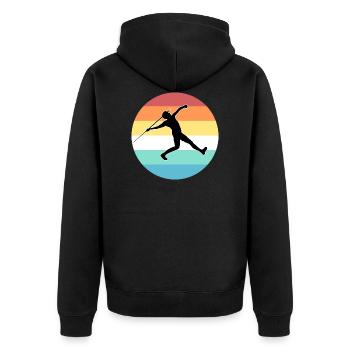 Speerwurf - Unisex Premium Bio Zip Hoodie - Schwarz - Hinten - Nico (187cm)