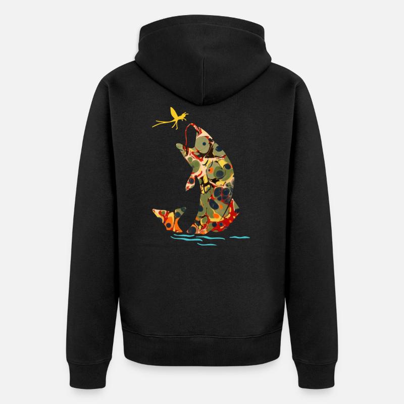 fisch mit libelle e 41 - Unisex Premium Bio Zip Hoodie - Schwarz