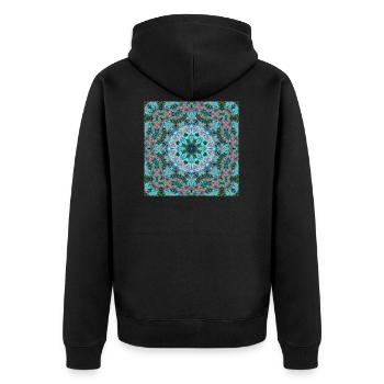 KALEIDOSCOPE ABSTRACT LILIES 2 FLOWERS 2 - Unisex Premium Bio Zip Hoodie - Schwarz - Hinten - Nico (187cm)