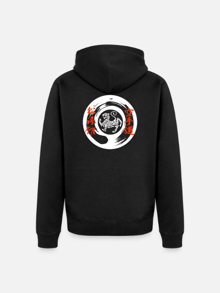 Shotokan Karate Tiger and Kanji Shirt - Unisex Premium Organic Zip Hoodie - black