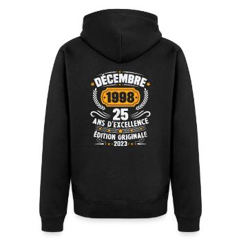 Vintage Décembre 1998 Cadeau d Anniversaire 25 Ans - Veste à capuche bio Premium Unisexe - noir - Dos - Nico (187cm)