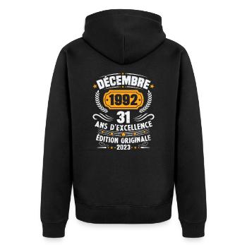 Vintage Décembre 1992 Cadeau d Anniversaire 31 Ans - Veste à capuche bio Premium Unisexe - noir - Dos - Nico (187cm)