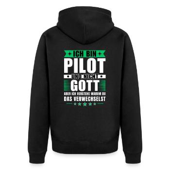 Ich bin Pilot und nicht Gott - Unisex Premium Bio Zip Hoodie - Schwarz - Hinten - Nico (187cm)