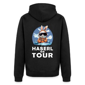 Skitour Hase Skitouren Haserl on tour - Unisex Premium Bio Zip Hoodie - Schwarz - Hinten - Nico (187cm)