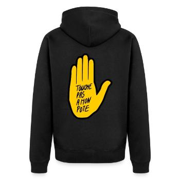 Meinen Kumpel nicht anfassen - Unisex Premium Bio Zip Hoodie - Schwarz - Hinten - Nico (187cm)