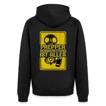 Prepper - Unisex Premium Bio Zip Hoodie - Schwarz - Hinten - Nico (187cm)