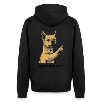Tierarzt? Mein A**! Lustiges Hundeshirt - Unisex Premium Bio Zip Hoodie - Schwarz - Hinten - Nico (187cm)