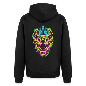 L.Gor Stier - Unisex Premium Bio Zip Hoodie - Schwarz - Hinten - Nico (187cm)