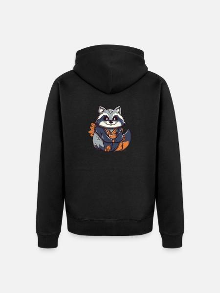 Raccoon - Kawaii Style - Unisex Premium Organic Zip Hoodie - black