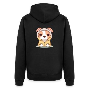 Hund - Kawaii Style - Unisex Premium Bio Zip Hoodie - Schwarz - Hinten - Nico (187cm)