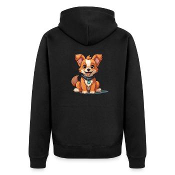 Hund - Kawaii Style - Unisex Premium Bio Zip Hoodie - Schwarz - Hinten - Nico (187cm)
