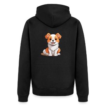 Hund - Kawaii Style - Unisex Premium Bio Zip Hoodie - Schwarz - Hinten - Nico (187cm)