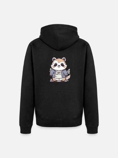Raccoon - Kawaii Style - Unisex Premium Organic Zip Hoodie - black