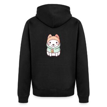 Hund - Kawaii Style - Unisex Premium Bio Zip Hoodie - Schwarz - Hinten - Nico (187cm)