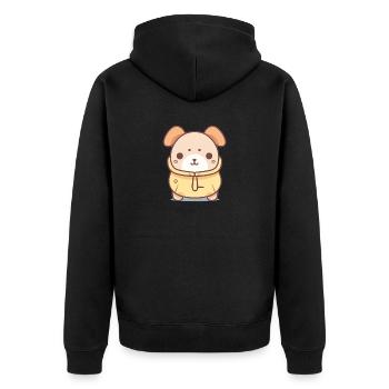 Hund - Kawaii Style - Unisex Premium Bio Zip Hoodie - Schwarz - Hinten - Nico (187cm)
