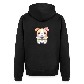Hund - Kawaii Style - Unisex Premium Bio Zip Hoodie - Schwarz - Hinten - Nico (187cm)