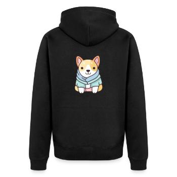 Hund - Kawaii Style - Unisex Premium Bio Zip Hoodie - Schwarz - Hinten - Nico (187cm)