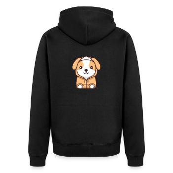 Hund - Kawaii Style - Unisex Premium Bio Zip Hoodie - Schwarz - Hinten - Nico (187cm)
