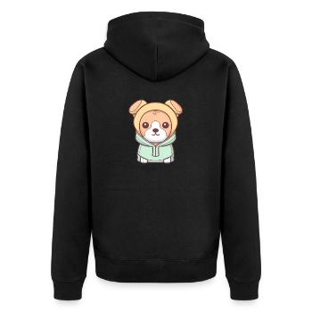 Hund - Kawaii Style - Unisex Premium Bio Zip Hoodie - Schwarz - Hinten - Nico (187cm)