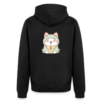 Hund - Kawaii Style - Unisex Premium Bio Zip Hoodie - Schwarz - Hinten - Nico (187cm)