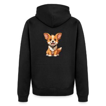 Hund - Kawaii Style - Unisex Premium Bio Zip Hoodie - Schwarz - Hinten - Nico (187cm)