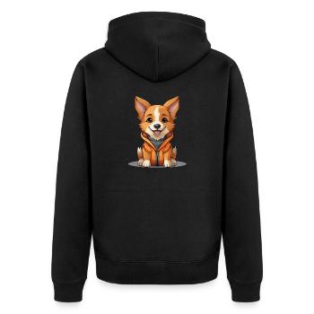 Hund - Kawaii Style - Unisex Premium Bio Zip Hoodie - Schwarz - Hinten - Nico (187cm)