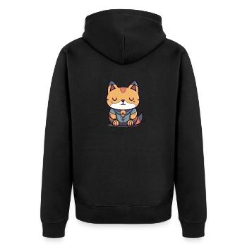 Fuchs - Kawaii Style - Unisex Premium Bio Zip Hoodie - Schwarz - Hinten - Nico (187cm)