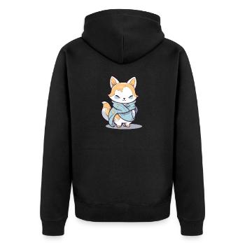 Fuchs - Kawaii Style - Unisex Premium Bio Zip Hoodie - Schwarz - Hinten - Nico (187cm)