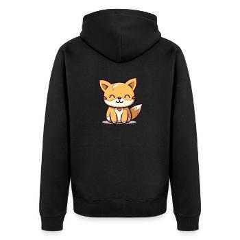 Fuchs - Kawaii Style - Unisex Premium Bio Zip Hoodie - Schwarz - Hinten - Nico (187cm)