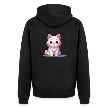 Katze - Kawaii Style - Unisex Premium Bio Zip Hoodie - Schwarz - Hinten - Nico (187cm)