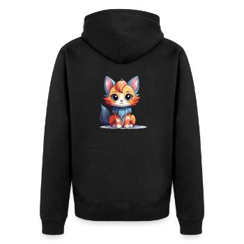 Katze - Kawaii Style - Unisex Premium Bio Zip Hoodie - Schwarz - Hinten - Nico (187cm)