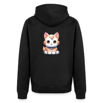 Katze - Kawaii Style - Unisex Premium Bio Zip Hoodie - Schwarz - Hinten - Nico (187cm)