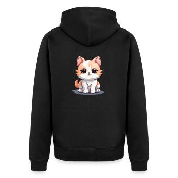 Katze - Kawaii Style - Unisex Premium Bio Zip Hoodie - Schwarz - Hinten - Nico (187cm)
