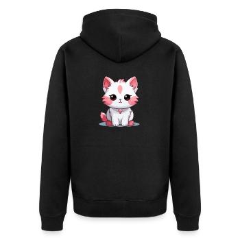 Katze - Kawaii Style - Unisex Premium Bio Zip Hoodie - Schwarz - Hinten - Nico (187cm)