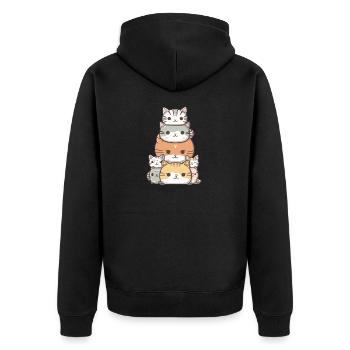 Katze - Kawaii Style - Unisex Premium Bio Zip Hoodie - Schwarz - Hinten - Nico (187cm)