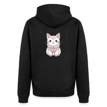 Katze - Kawaii Style - Unisex Premium Bio Zip Hoodie - Schwarz - Hinten - Nico (187cm)