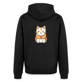 Katze - Kawaii Style - Unisex Premium Bio Zip Hoodie - Schwarz - Hinten - Nico (187cm)