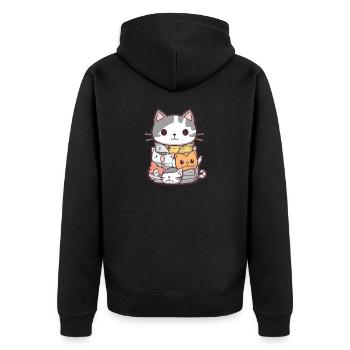 Katze - Kawaii Style - Unisex Premium Bio Zip Hoodie - Schwarz - Hinten - Nico (187cm)