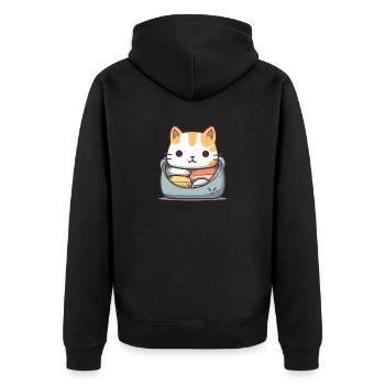 Katze - Kawaii Style - Unisex Premium Bio Zip Hoodie - Schwarz - Hinten - Nico (187cm)
