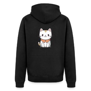 Katze - Kawaii Style - Unisex Premium Bio Zip Hoodie - Schwarz - Hinten - Nico (187cm)