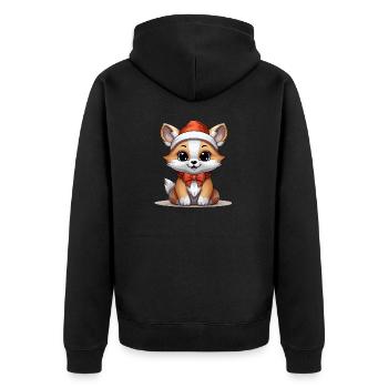 Fuchs Weihnachts Design - Kawaii Style - Unisex Premium Bio Zip Hoodie - Schwarz - Hinten - Nico (187cm)