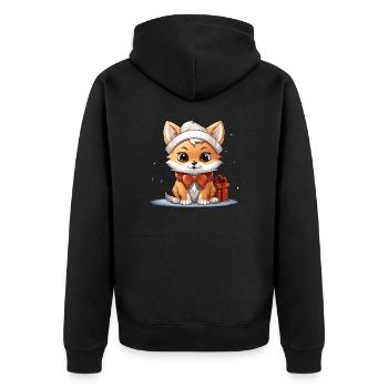 Fuchs Weihnachts Design - Kawaii Style - Unisex Premium Bio Zip Hoodie - Schwarz - Hinten - Nico (187cm)