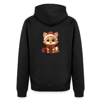 Fuchs Weihnachts Design - Kawaii Style - Unisex Premium Bio Zip Hoodie - Schwarz - Hinten - Nico (187cm)