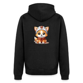 Fuchs Weihnachts Design - Kawaii Style - Unisex Premium Bio Zip Hoodie - Schwarz - Hinten - Nico (187cm)