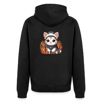 Design de Noël de chat - Style Kawaii - Veste à capuche bio Premium Unisexe - noir - Dos - Nico (187cm)